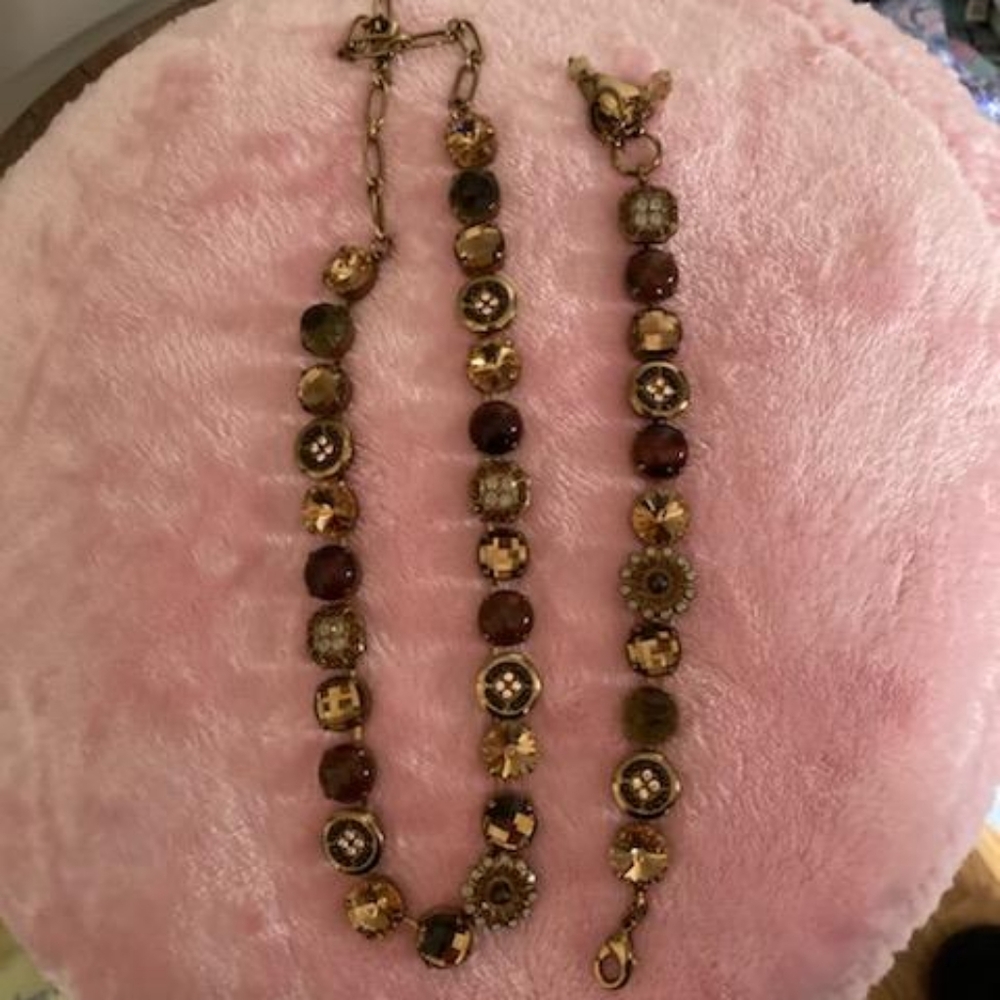 Mariana Antique Gold and Brown Necklace and Bracelet Set